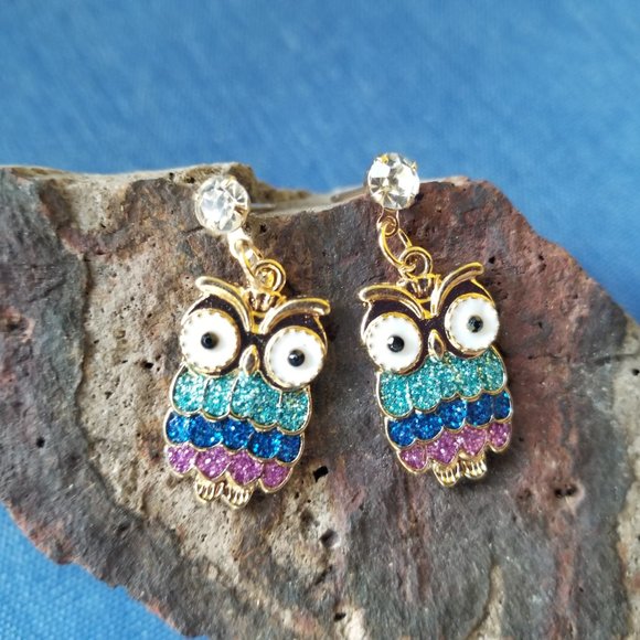 Owl Glitter & Enamel Post Earrings - NWT - Picture 1 of 6